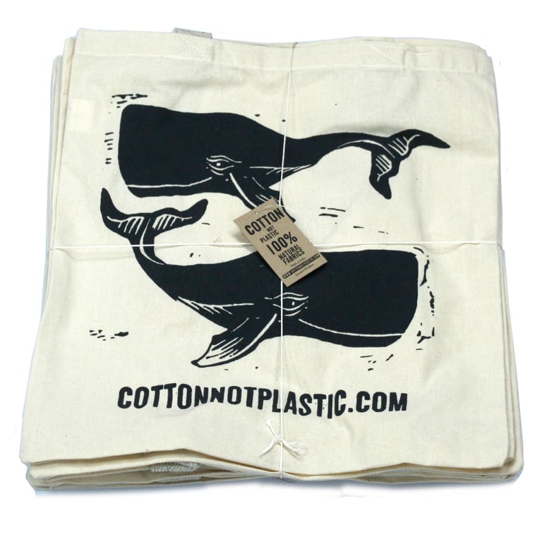 Lrg Natural 6oz Cotton Bag - Whale Print Reusable Home Organization Bag