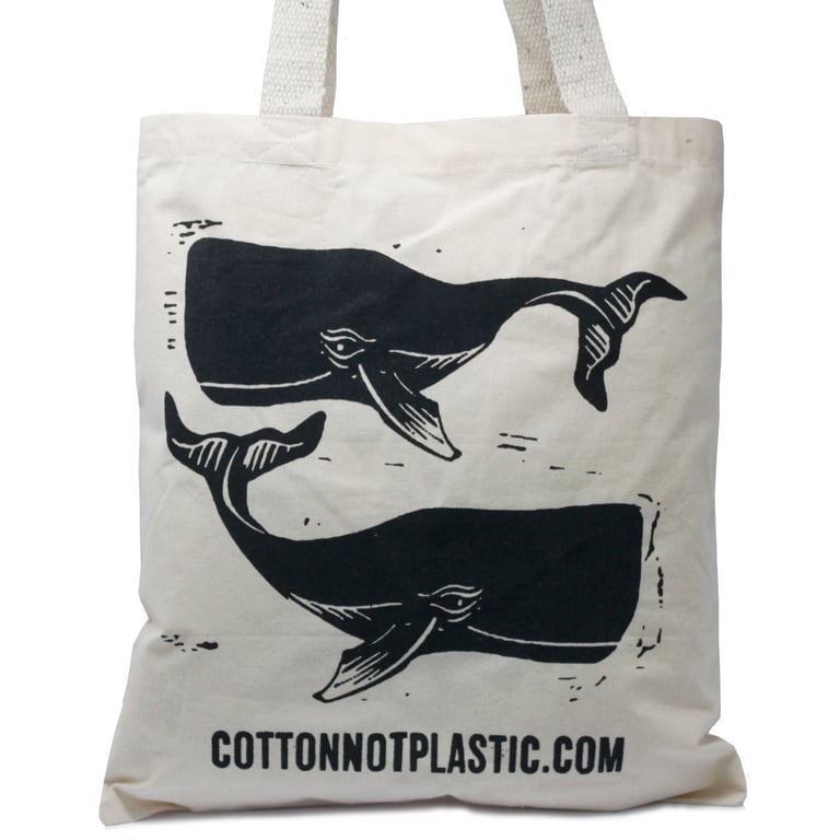 Lrg Natural 6oz Cotton Bag - Whale Print Reusable Home Organization Bag