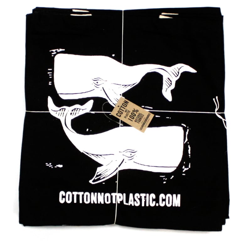 Large Black 8oz Cotton Whale Print Bag - Reusable Home Organizing Shopping Tote