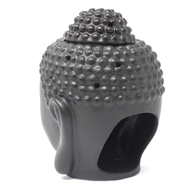 Buddha Head Oil Burner - Dark Brown Incense Holder for Spiritual Home Decor