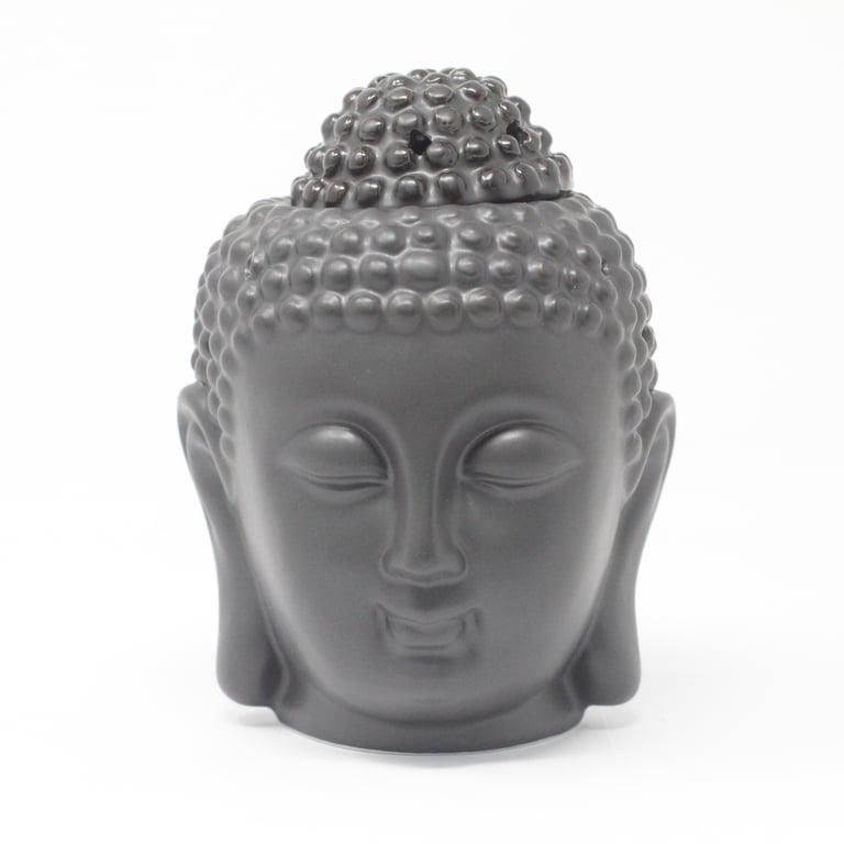 Buddha Head Oil Burner - Dark Brown Incense Holder for Spiritual Home Decor