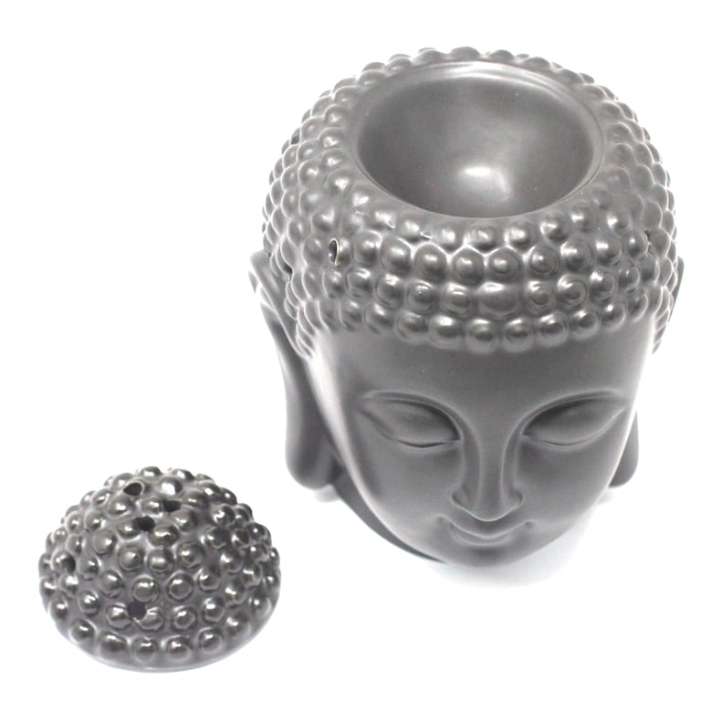 Buddha Head Oil Burner - Dark Brown Incense Holder for Spiritual Home Decor