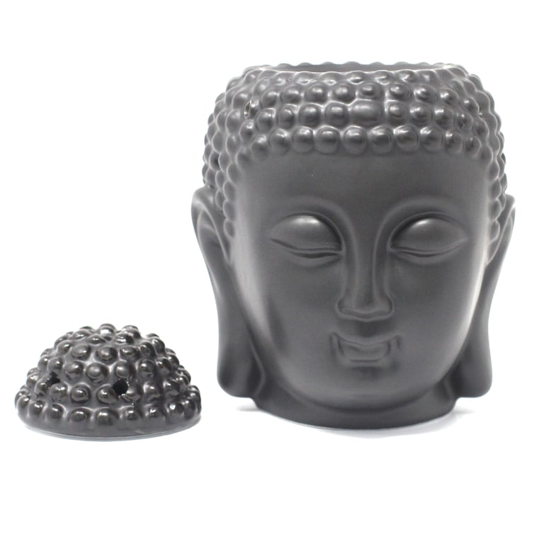 Buddha Head Oil Burner - Dark Brown Incense Holder for Spiritual Home Decor