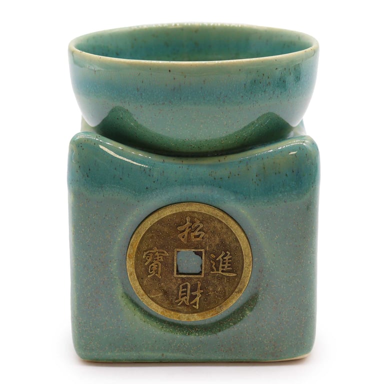 Lucky Coin Large Jade Oil Burner - Home Decor Essential Oil Diffuser for Feng Shui and Relaxation