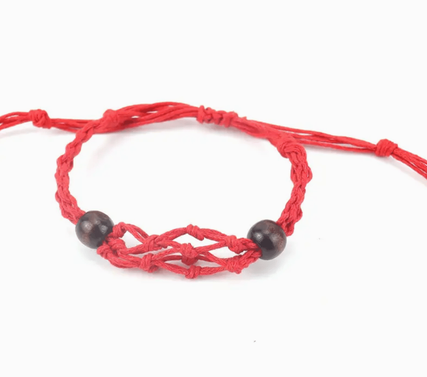 Red Gemstone Cord Beaded Crystal Bracelet