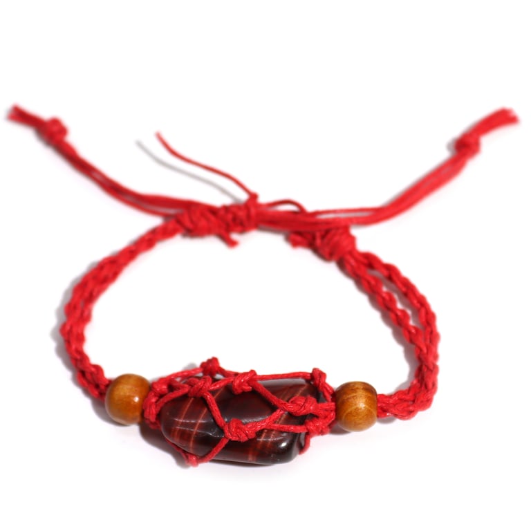 Red Gemstone Cord Beaded Crystal Bracelet