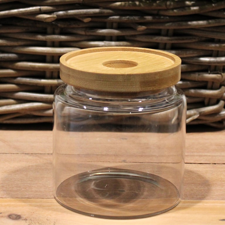 Cottage Bamboo Glass Storage Jar - 10cm Rustic Kitchen Container