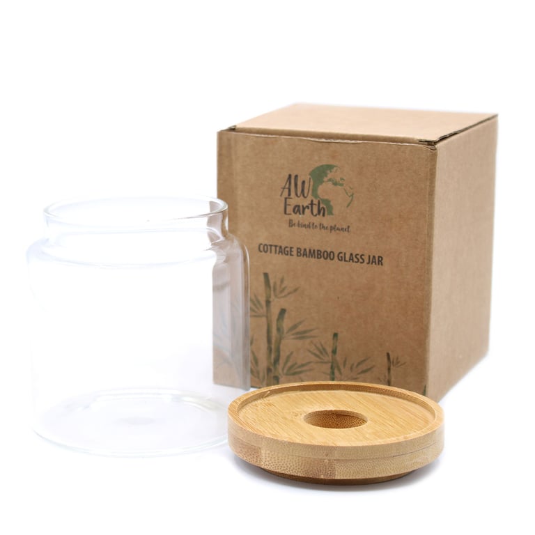 Cottage Bamboo Glass Storage Jar - 10cm Rustic Kitchen Container