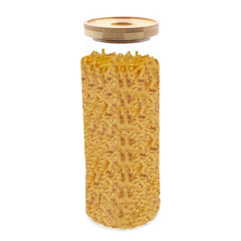 Cottage Bamboo Glass Storage Jar - 20cm Rustic Kitchen Decor