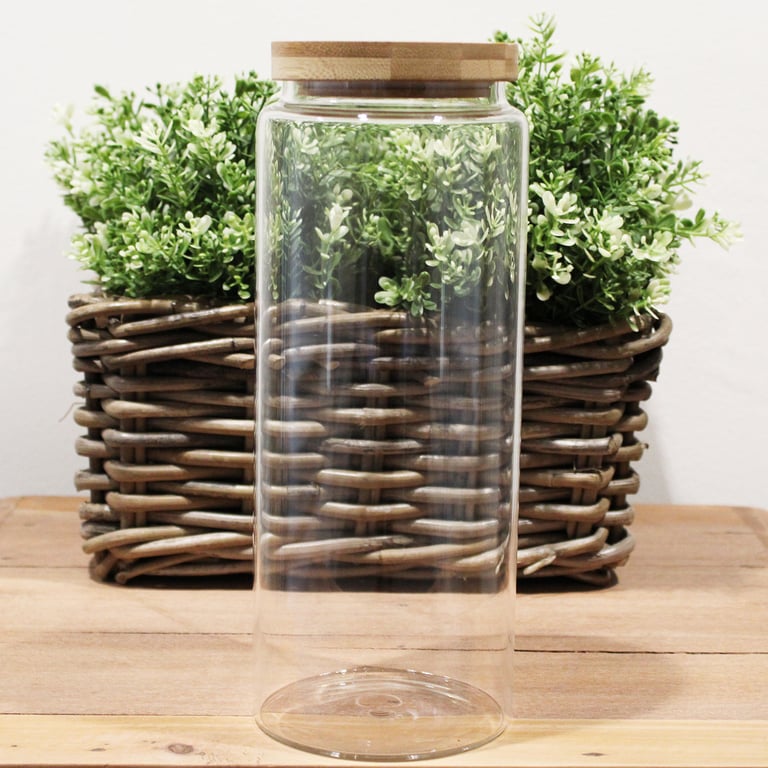 Cottage Bamboo Glass Jar - 25cm Eco-Friendly Home Decor Storage Container