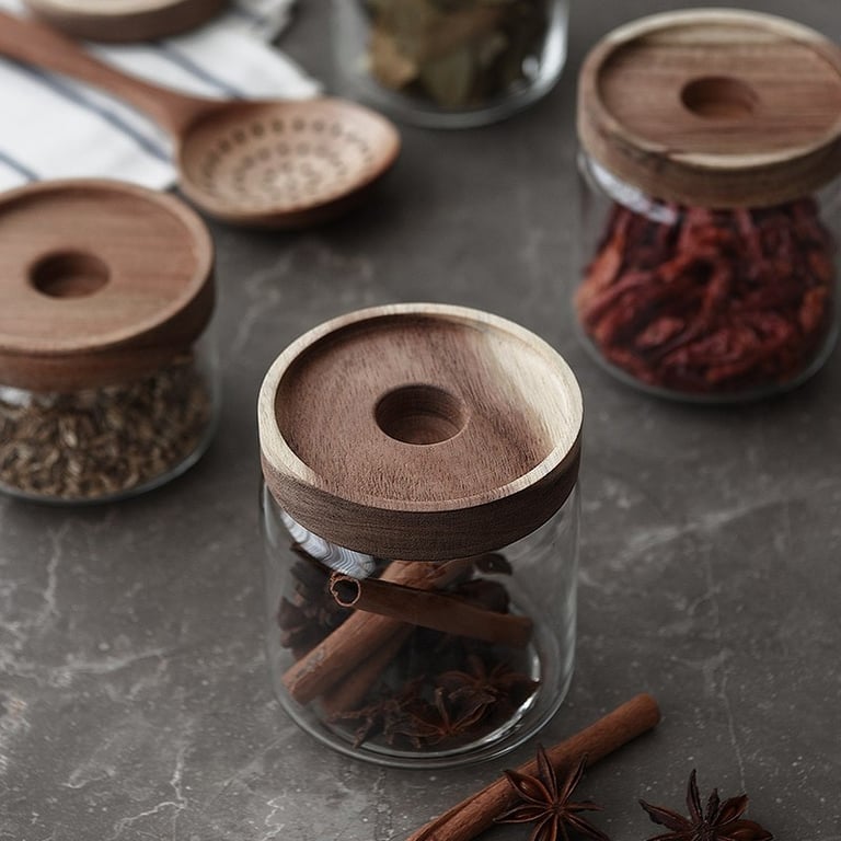 Cottage Bamboo Glass Jar - 25cm Eco-Friendly Home Decor Storage Container