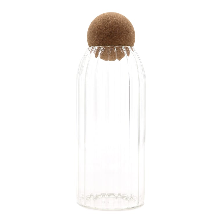 Cottage Cork-Ball Ribbed Storage Glass Jar 20cm Decorative