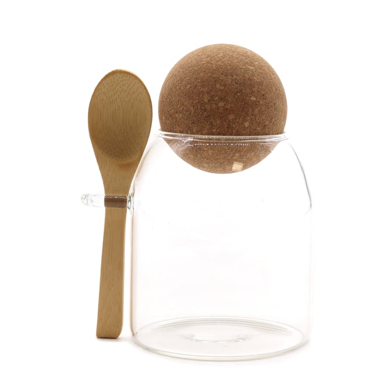 Cottage Cork-Ball Glass Jar - Clear, 10cm Spoon Top Container