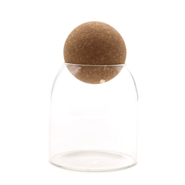 Cottage Cork-Ball Clear Glass Storage Jar - 10cm Home Decor Container