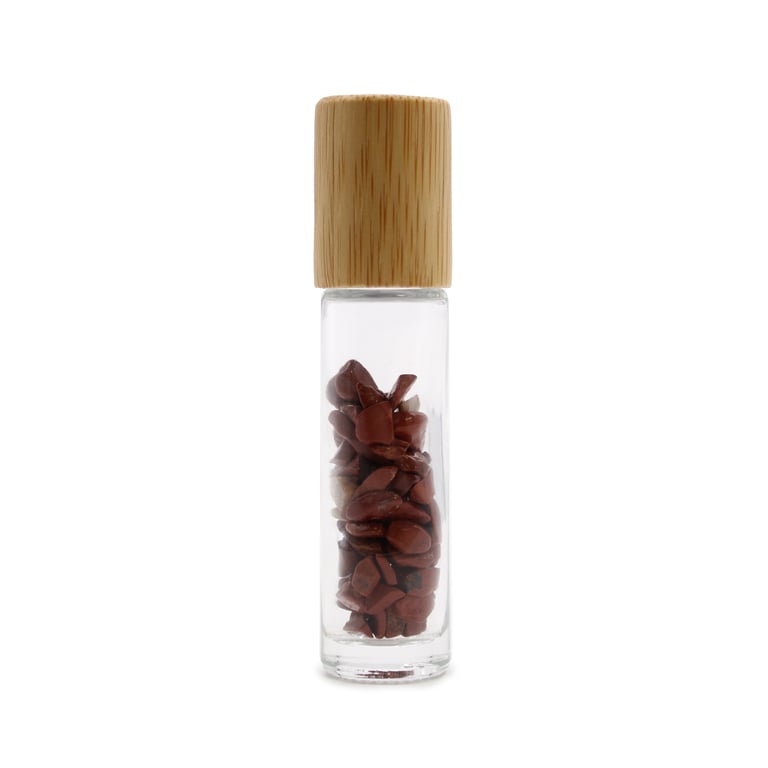 Red Jasper Gemstone Essential Oil Roller Bottle with Wooden Cap