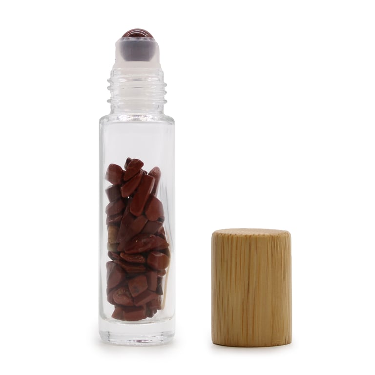 Red Jasper Gemstone Essential Oil Roller Bottle with Wooden Cap