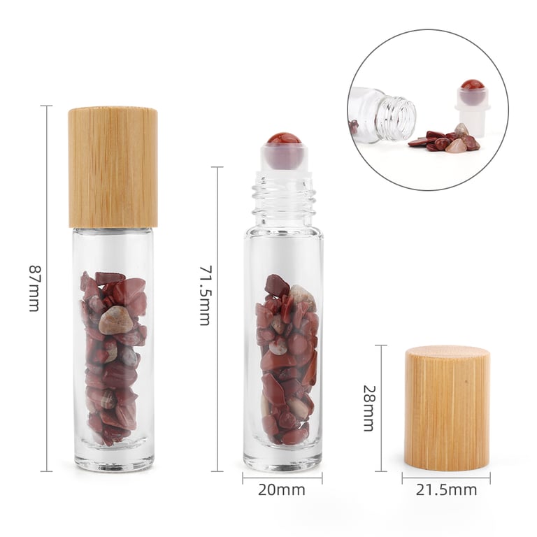 Red Jasper Gemstone Essential Oil Roller Bottle with Wooden Cap