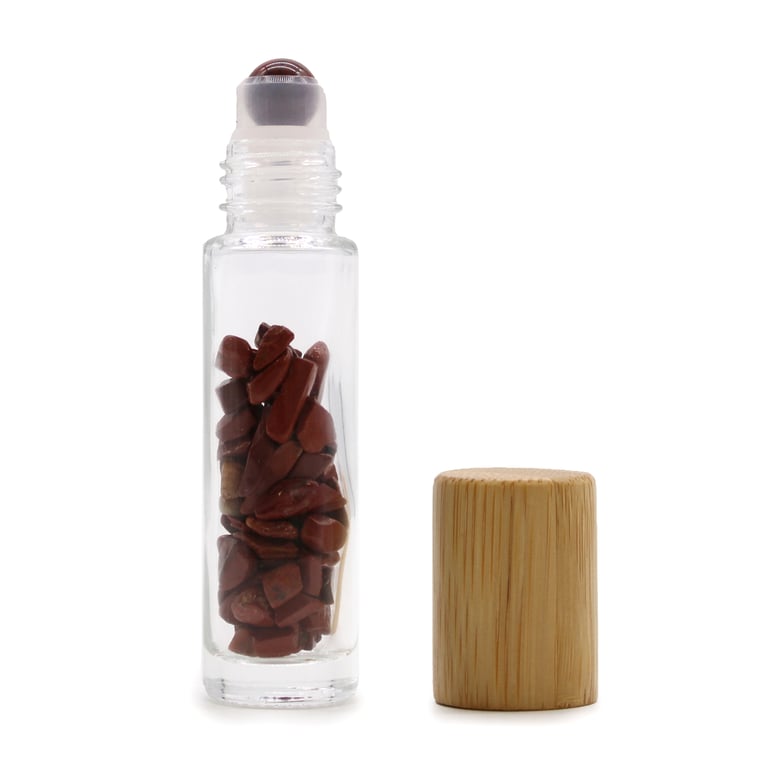 Red Jasper Gemstone Essential Oil Roller Bottle with Wooden Cap
