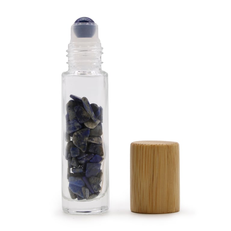 Sodalite Gemstone Essential Oil Roller Bottle - Wooden Cap Aromatherapy Roller Ball