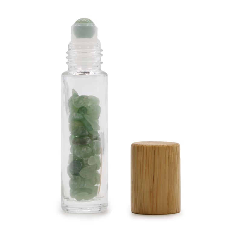 Aventurine Gemstone Essential Oil Roller Bottle with Wooden Cap - Natural Aromatherapy Healing Oil