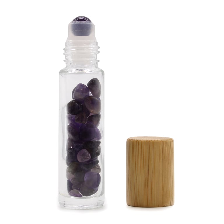 Gemstone Essential Oil Roller Bottle - Amethyst Crystal Healing Aromatherapy