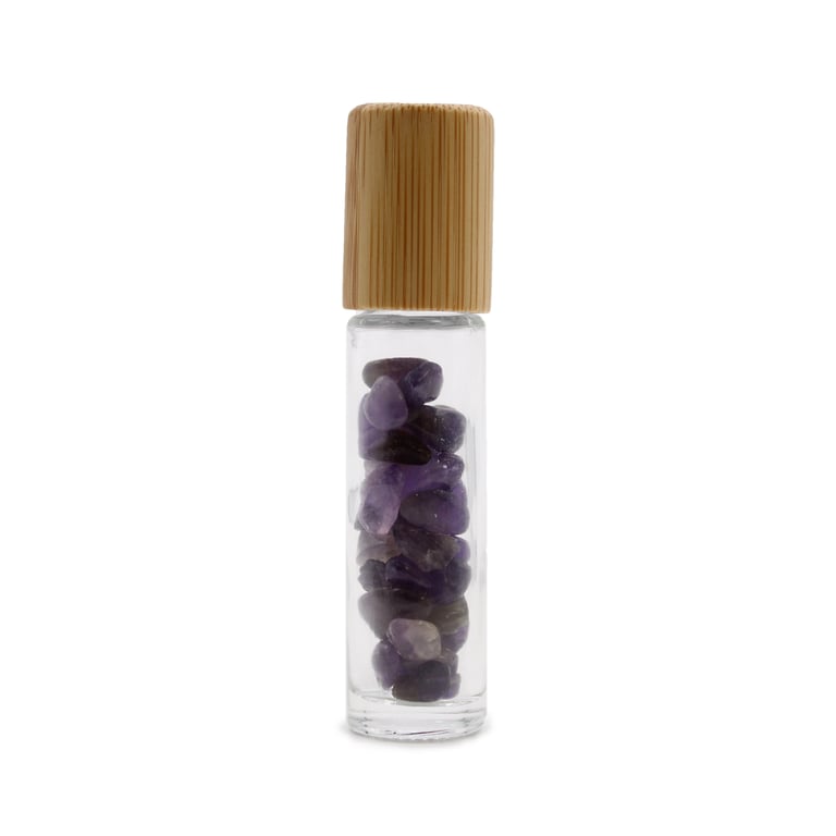 Gemstone Essential Oil Roller Bottle - Amethyst Crystal Healing Aromatherapy