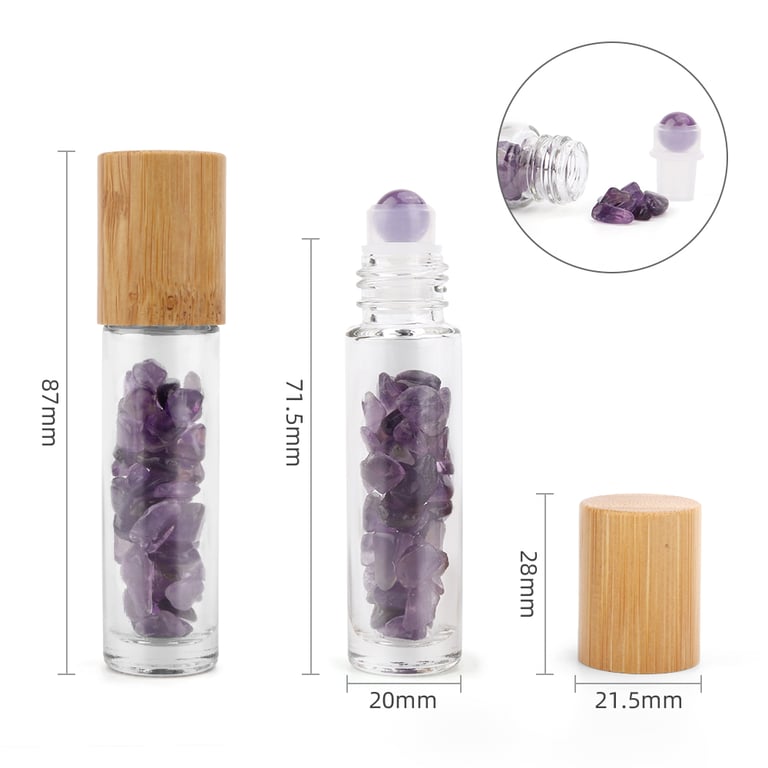Gemstone Essential Oil Roller Bottle - Amethyst Crystal Healing Aromatherapy