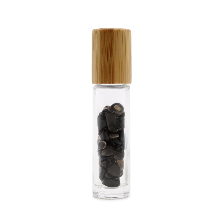 Black Tourmaline Gemstone Essential Oil Roller Bottle with Wooden Cap