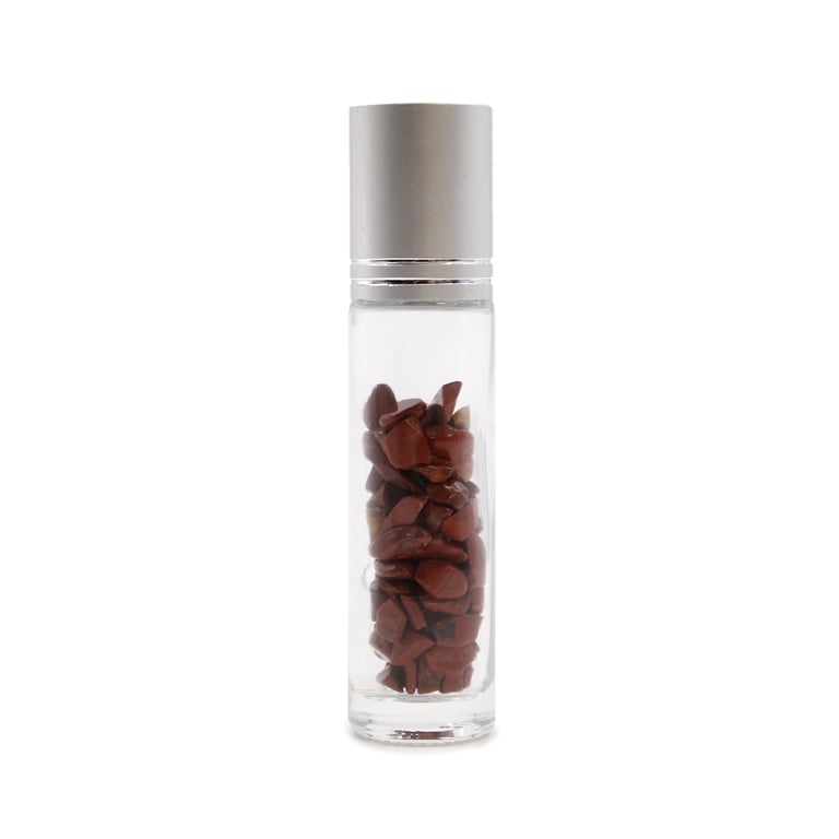 Red Jasper Gemstone Essential Oil Roller Bottle - Natural Home Aromatherapy with Silver Cap
