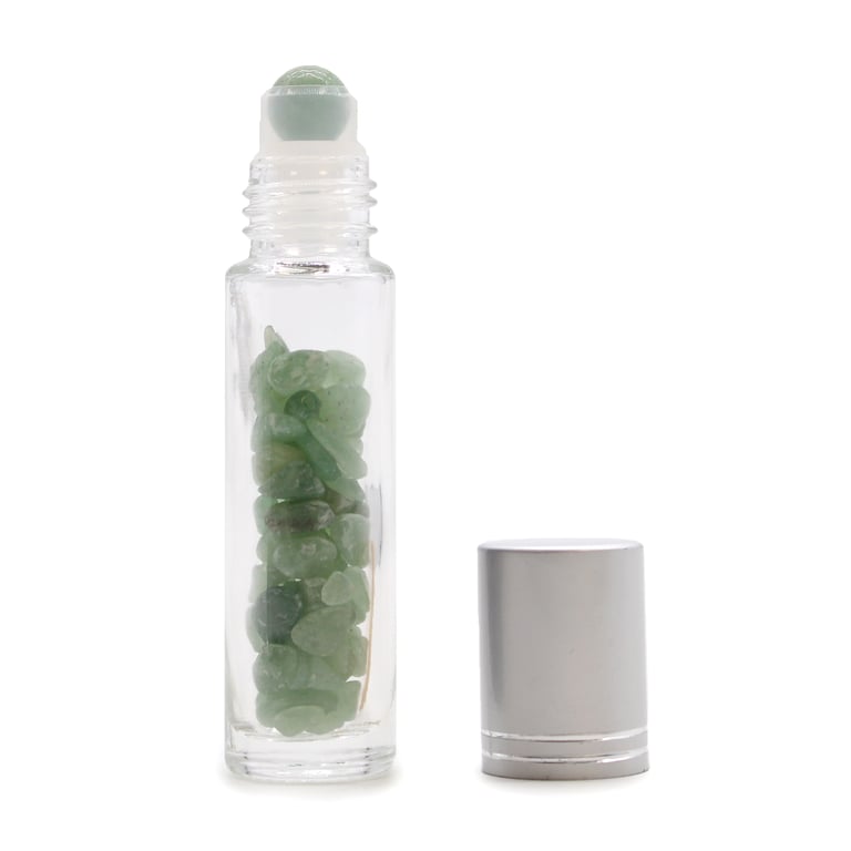 Aventurine Gemstone Essential Oil Roller Bottle - Silver Cap, Natural Crystal Essences