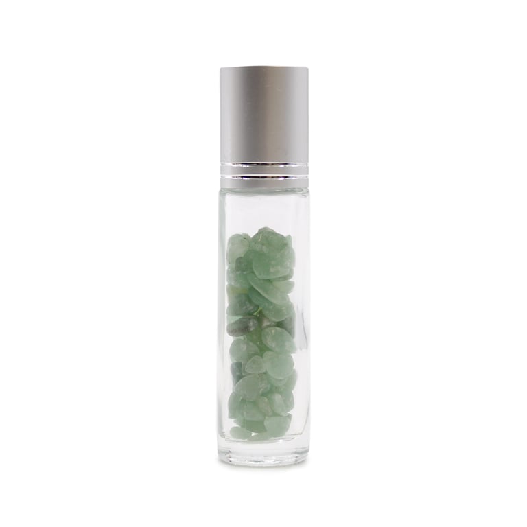 Aventurine Gemstone Essential Oil Roller Bottle - Silver Cap, Natural Crystal Essences