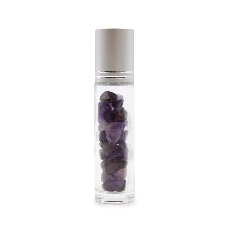Amethyst Gemstone Essential Oil Roller Bottle - Silver Cap Aromatherapy