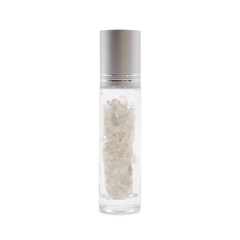 Rock Quartz Gemstone Essential Oil Roller Bottle - Silver Cap, Home Aromatherapy & Crystal Healing Oil Accessory