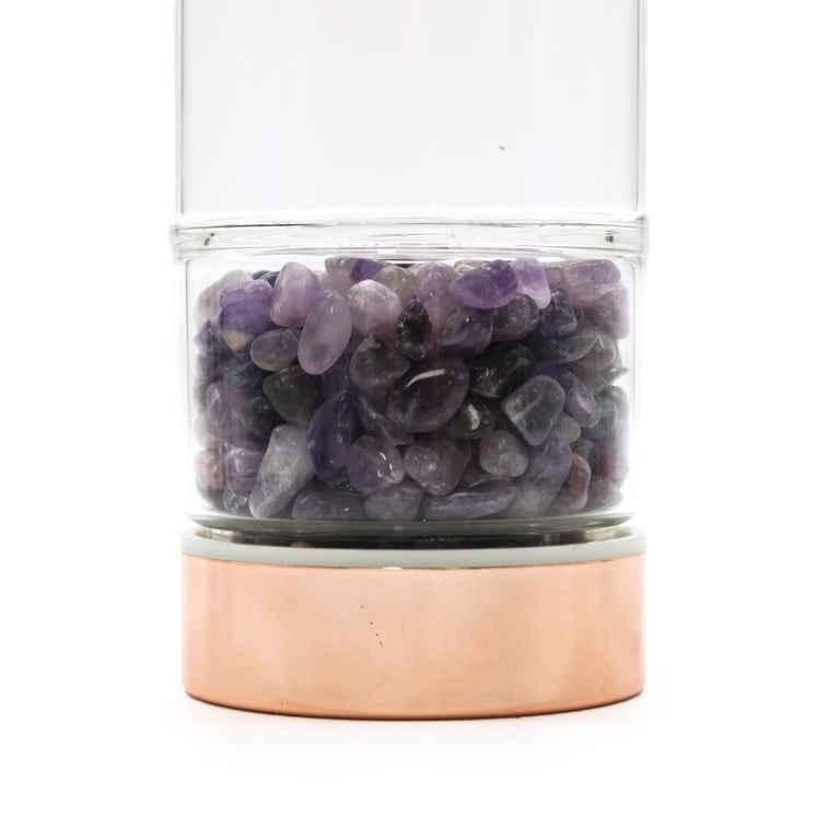 Rose Gold Amethyst Crystal Tea Infuser Bottle - Premium Glassware by UnknownBrand