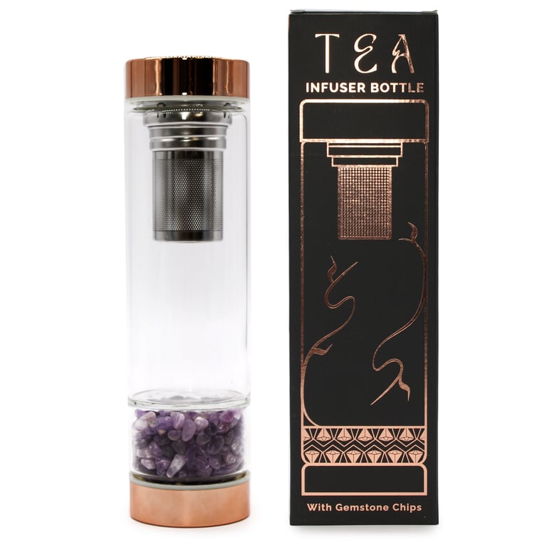 Rose Gold Amethyst Crystal Tea Infuser Bottle - Premium Glassware by UnknownBrand