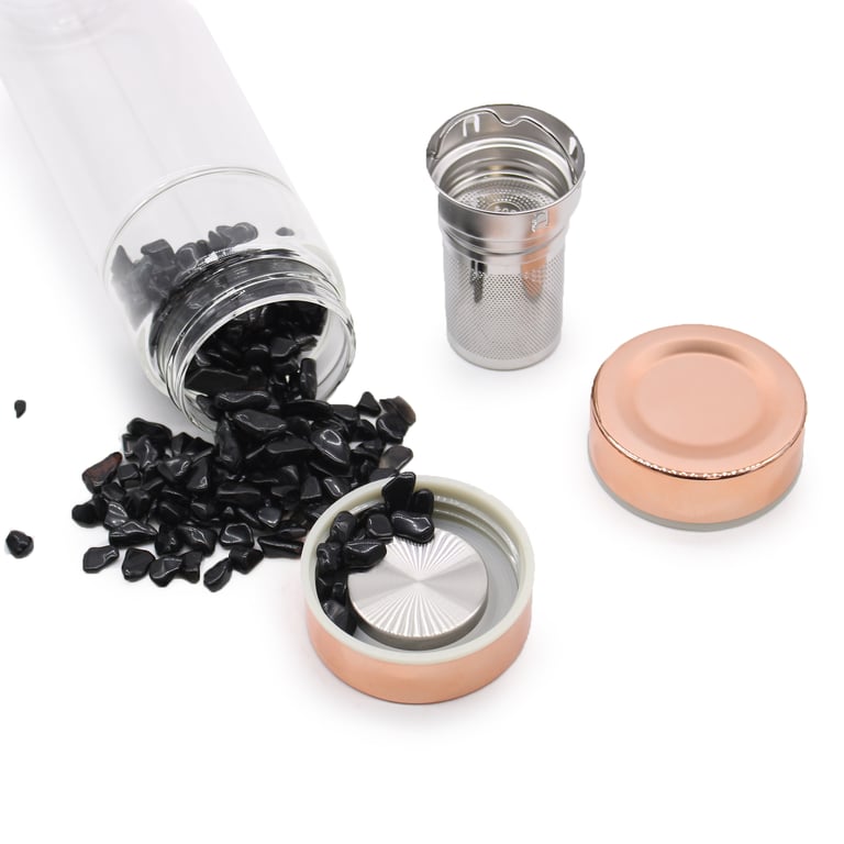 Rose Gold Crystal Glass Tea Infuser Bottle - Rose Quartz (Brand Name)
