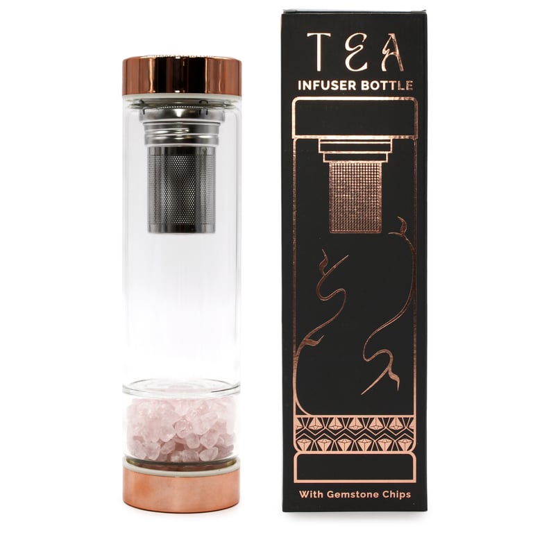 Rose Gold Crystal Glass Tea Infuser Bottle - Rose Quartz (Brand Name)