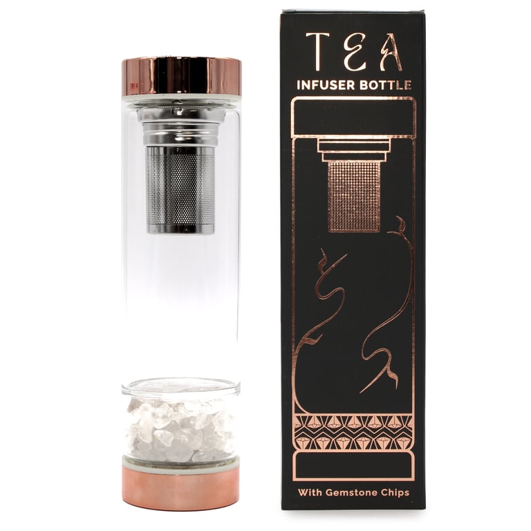 Glass Tea Infuser Bottle (Rose Gold) - Quartz Crystal, Brand/Model Unspecified