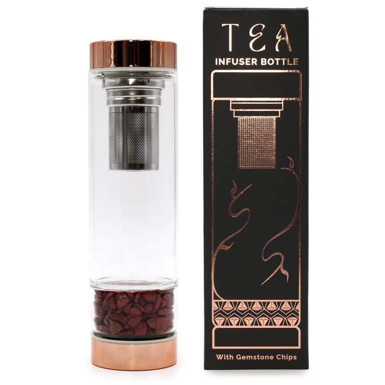 Rose Gold Crystal Tea Infuser Bottle (Red Jasper) - Crystal Glass Co.