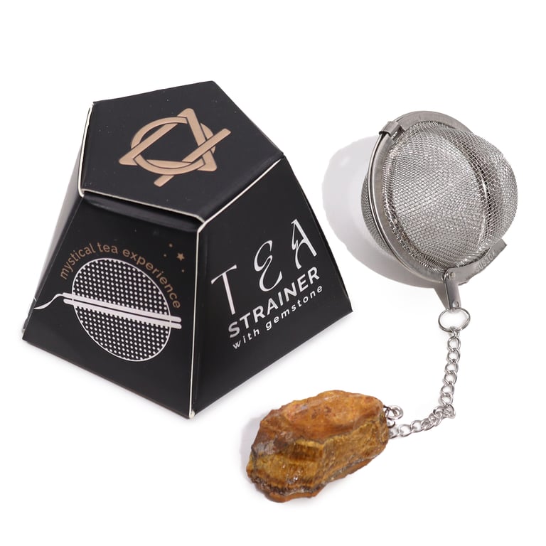 Gold Tigers Eye Raw Crystal Gemstone Tea Strainer - Natural Infuser & Home Decor Accessory