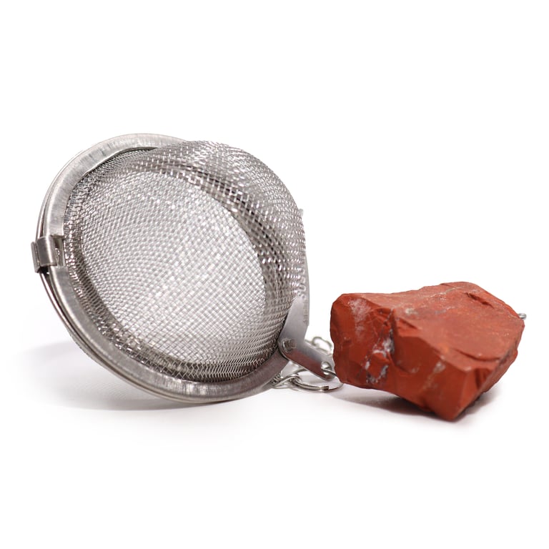 Raw Crystal Gemstone Tea Strainer - Red Jasper Natural Stone Infuser and Steeping Basket