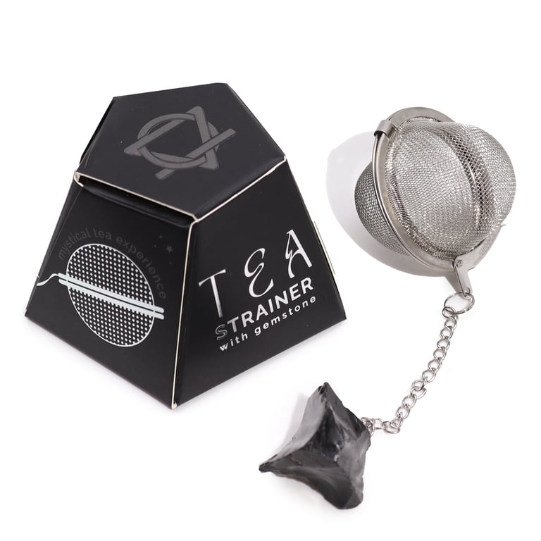 Raw Crystal Gemstone Black Obsidian Tea Strainer - Unique Natural Stone Infuser for Home Decor and Tea Lovers