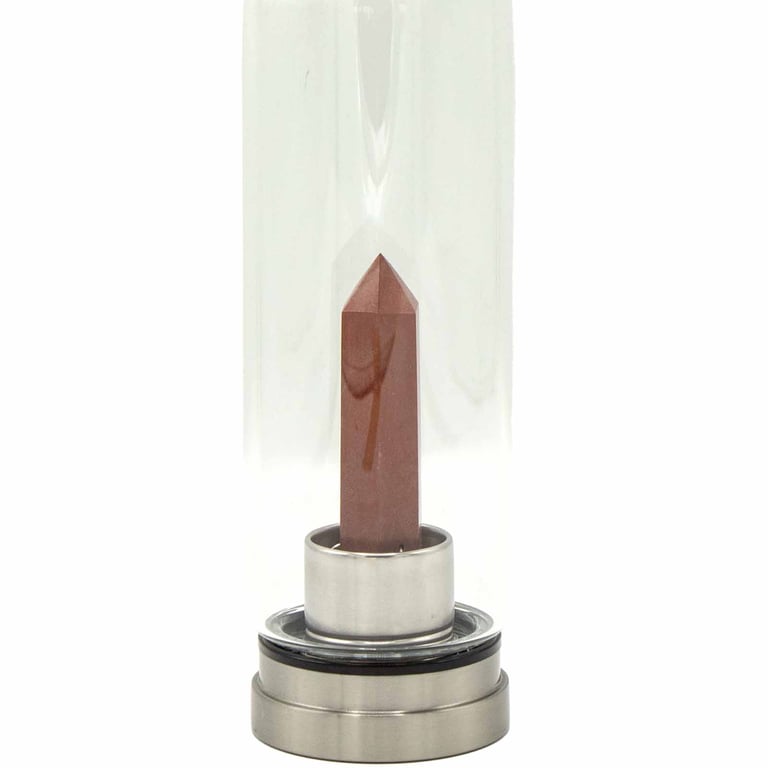 Glass Water Bottle with Crystal Infusion (Red Jasper) - Invigorating Obelisk Design