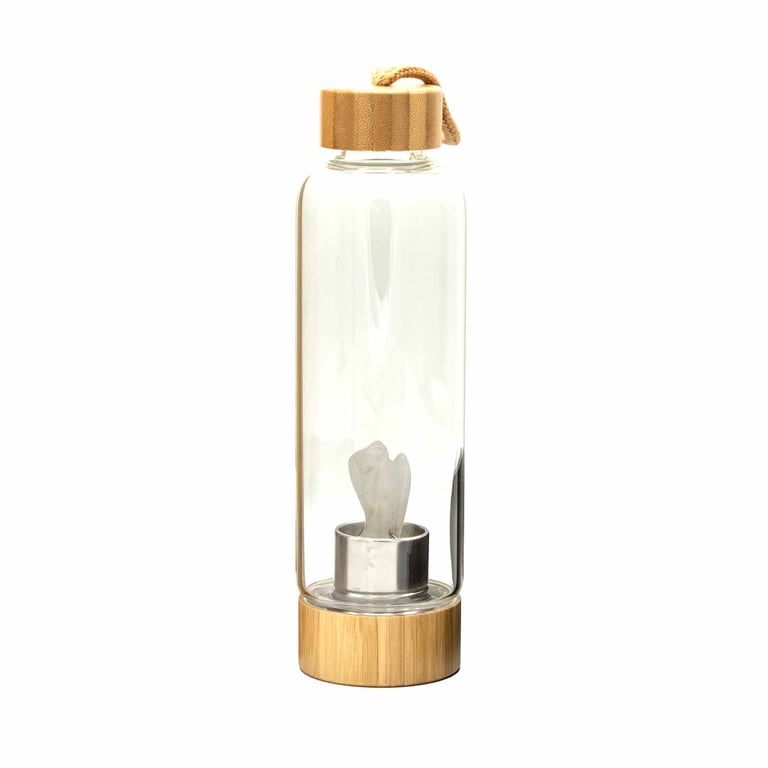 Glass Water Bottle with Crystal Infusion (Quartz) - Cleansing, Angel Collection