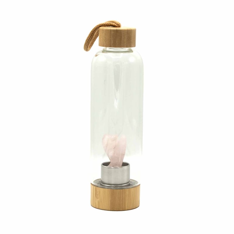 Glass Water Bottle with Rose Quartz Infusion - Rejuvenating & Angel-Branded