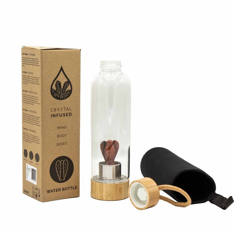 Glass Water Bottle with Crystal Infusion (Red Jasper) - Invigorating Hydration