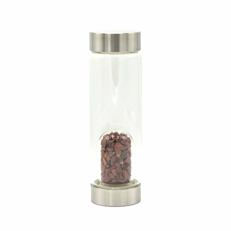 Glass Water Bottle with Crystal Infusion (Red Jasper) - Invigorating Hydration