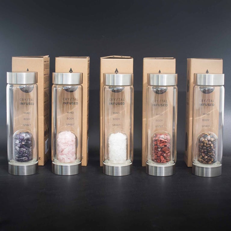 Tiger s Eye Infused Glass Water Bottle - Crystal Chips by Your Brand
