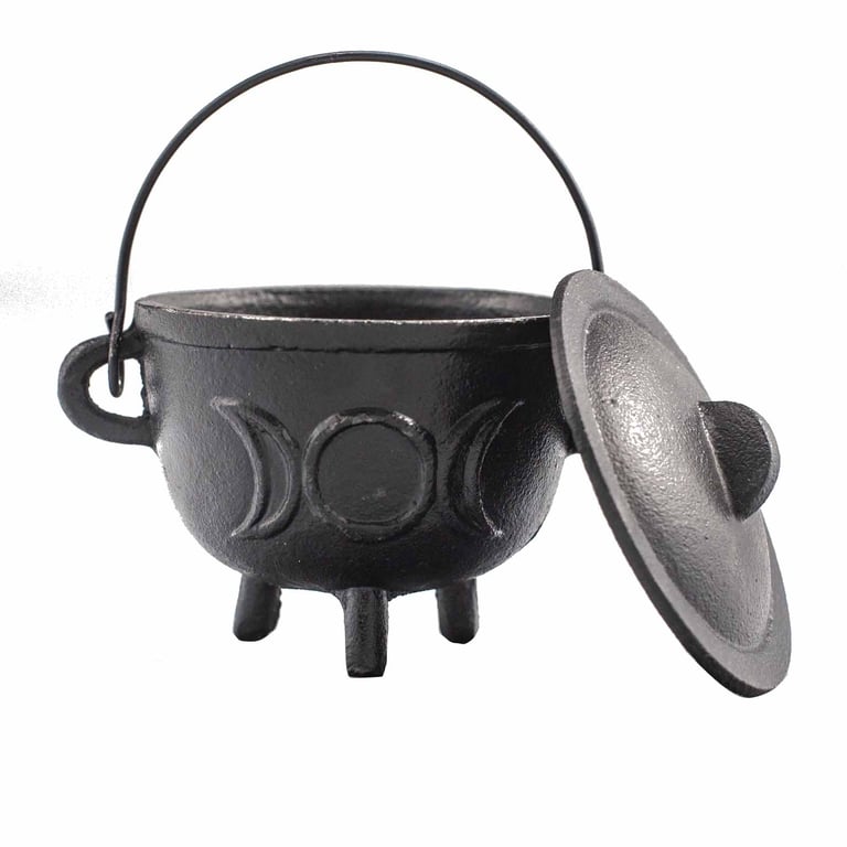 11x13cm Cast Iron Triple Moon Cauldron - Durable & Authentic Design - Brand Name