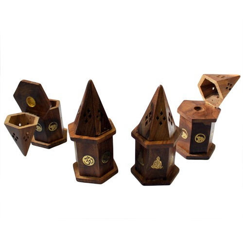 Shesham Pyramid Mini Incense Holder - Wooden Burner for Home